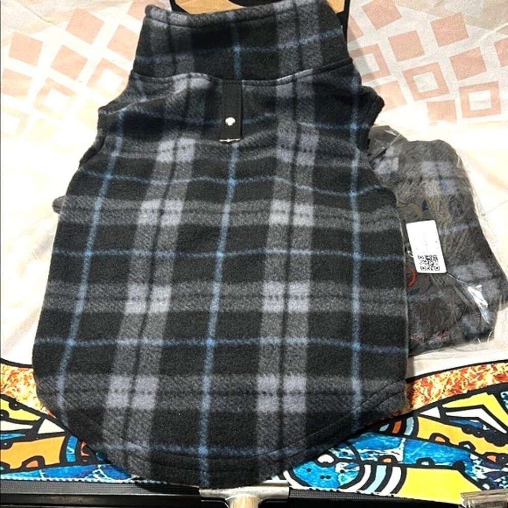 Born To Be Loved Plaid Dog Coat - Black and Gray - 3 Total - 2 Medium & 1 Large